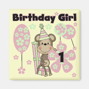 Girl Monkey mit Geschenken 1. Geburtstagsgeschenke Magnet