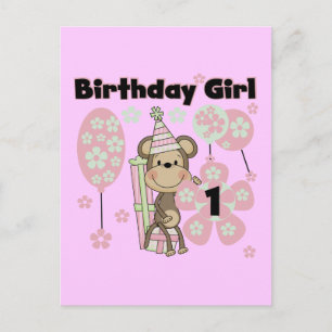 Girl Monkey mit Geschenken 1. Geburtstagsgeschenke Postkarte