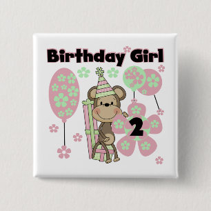 Girl Monkey mit Geschenken 2. Geburtstagshühner Button