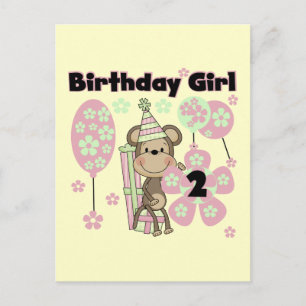 Girl Monkey mit Geschenken 2. Geburtstagshühner Postkarte