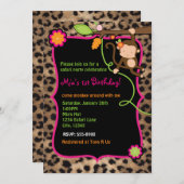 Girl Monkey Safari Chic Dschungel Leopard Einladun Einladung (Vorne/Hinten)