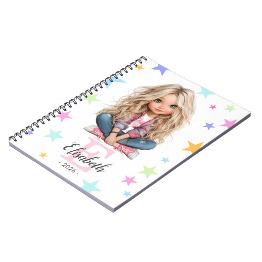 Girl Monogram Any Initial & Name Notizblock (Linke Seite)