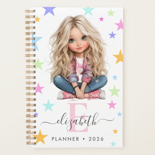 Girl Monogram Any Initial & Name Photo Planner Planer (Vorderseite)