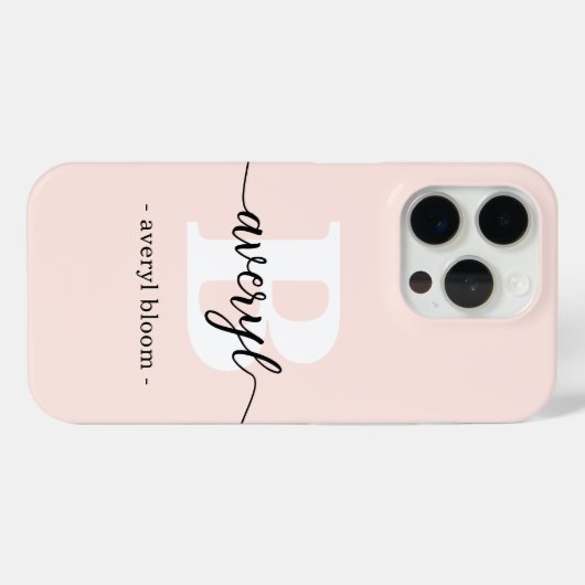 Girl Monogram Blush Pink Script Mit Monogramm Name Case-Mate iPhone Hülle (Rückseite (Horizontal))
