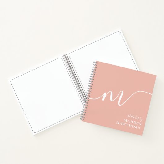 Girl Monogram Calligraphy Blush Pink Sketchbook Notizblock (Innenseite)
