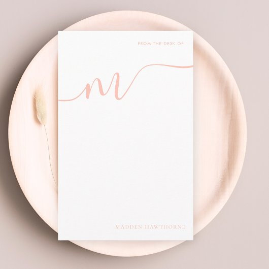 Girl Monogram Calligraphy Coral Pink Note Paper Briefpapier