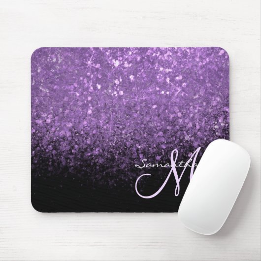 Girl Monogram Lila Glitzer Sparkle & Black Mousepad (Mit Mouse)