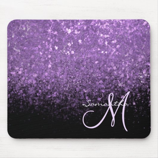 Girl Monogram Lila Glitzer Sparkle & Black Mousepad (Vorne)