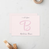 Girl Monogram Modern Blush Pink Mitteilungskarte (Vorderseite/Rückseite Beispiel)