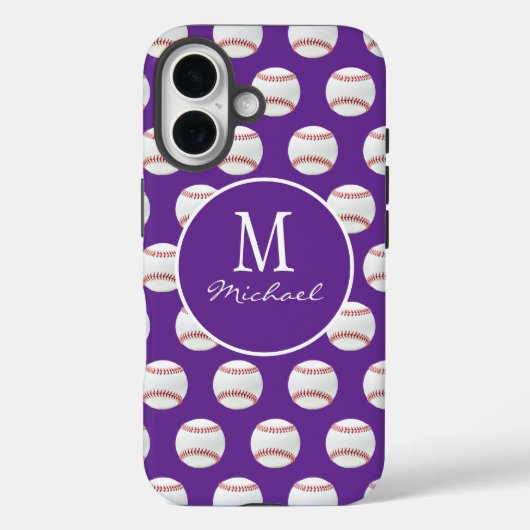 Girl Monogram Name Baseball Muster lila Case-Mate iPhone Hülle (Rückseite)