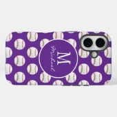 Girl Monogram Name Baseball Muster lila Case-Mate iPhone Hülle (Rückseite (Horizontal))