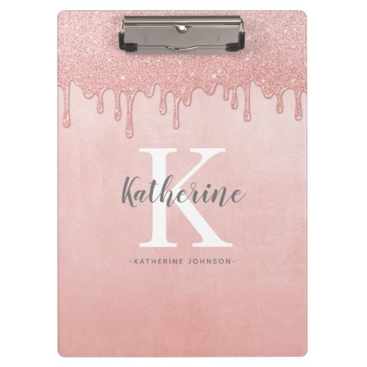 Girl Monogram Name Blush Pink Drilling Glitzer Klemmbrett (Vorderseite)