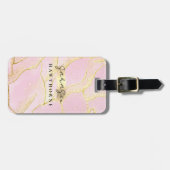 Girl Monogram Name Chic Pink Glitzer Gepäckanhänger (Vorderseite horizontal)