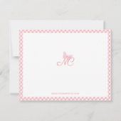 Girl Monogram Name Peach Pink Gingham Border Mitteilungskarte (Rückseite)