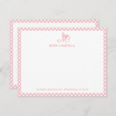 Girl Monogram Name Peach Pink Gingham Border Mitteilungskarte (Vorne/Hinten)