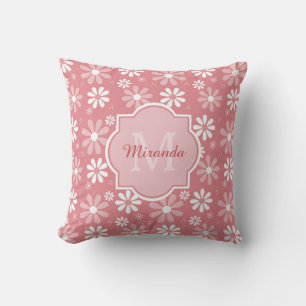 Girl Monogram Niedlich Pink Daisy Blume mit Namen Kissen