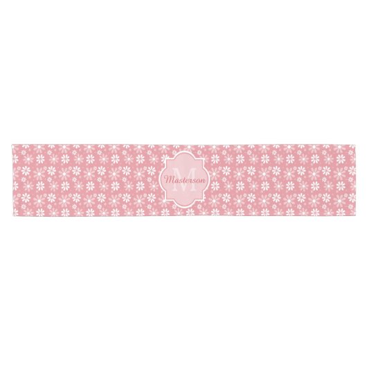 Girl Monogram Niedlich Pink Daisy Blume mit Namen Kurzer Tischläufer (Horizontal)