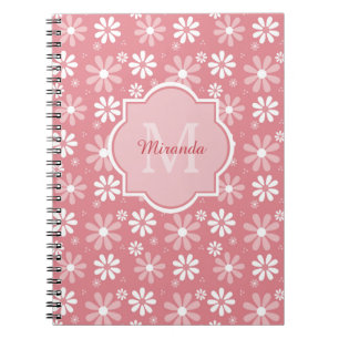 Girl Monogram Niedlich Pink Daisy Blume mit Namen Notizblock