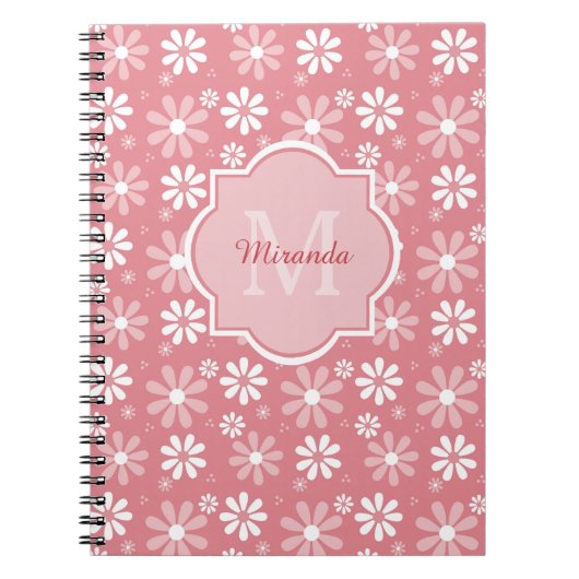 Girl Monogram Niedlich Pink Daisy Blume mit Namen Notizblock (Vorderseite)