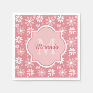 Girl Monogram Niedlich Pink Daisy Blume mit Namen Serviette