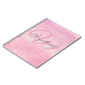Girl Monogram Pink Ombre Soft Glitzer Shimmer Notizblock (Linke Seite)