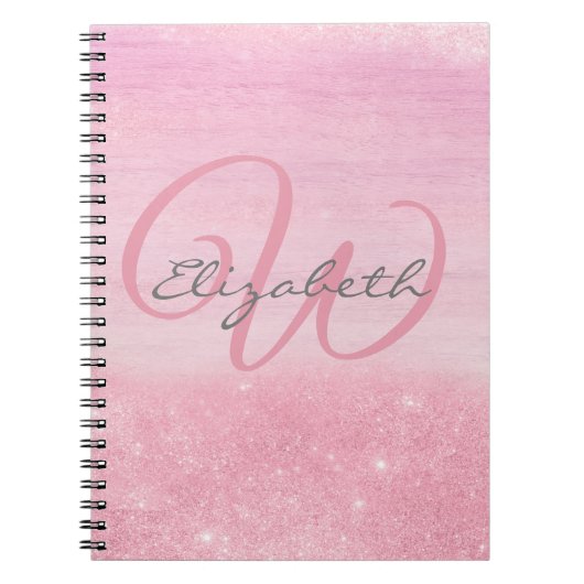 Girl Monogram Pink Ombre Soft Glitzer Shimmer Notizblock (Vorderseite)