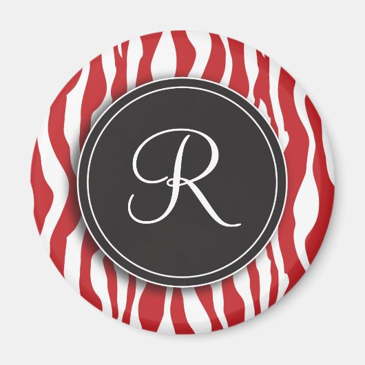 Girl Monogram Red Zebra Print Magnet (Vorne)