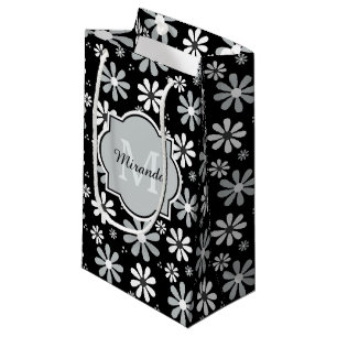 Girl Monogram Schwarz-weiße Daisy-Blume mit Namen Kleine Geschenktüte