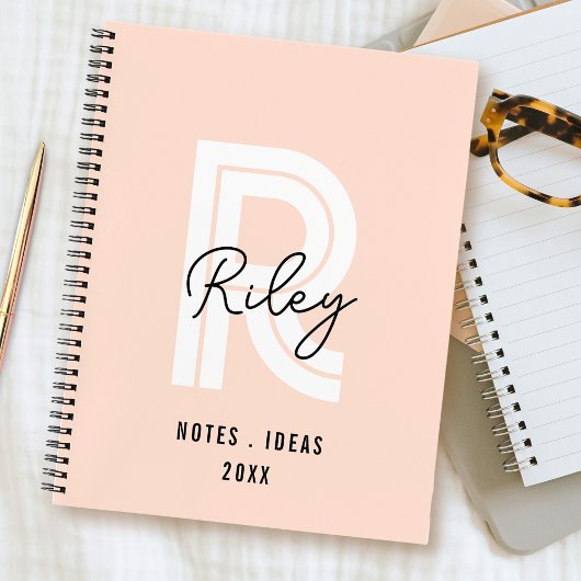Girl Monogram Script Blush Pink Niedlich Retro Tre Notizblock
