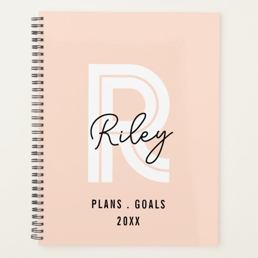 Girl Monogram Script Blush Pink Niedlich Retro Tre Planer (Vorderseite)