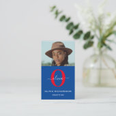 Girl Monogram Script Name Blue White Red Vertical Visitenkarte (Stehend Vorderseite)