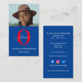 Girl Monogram Script Name Blue White Red Vertical Visitenkarte (Vorne/Hinten)