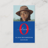 Girl Monogram Script Name Blue White Red Vertical Visitenkarte (Vorderseite)