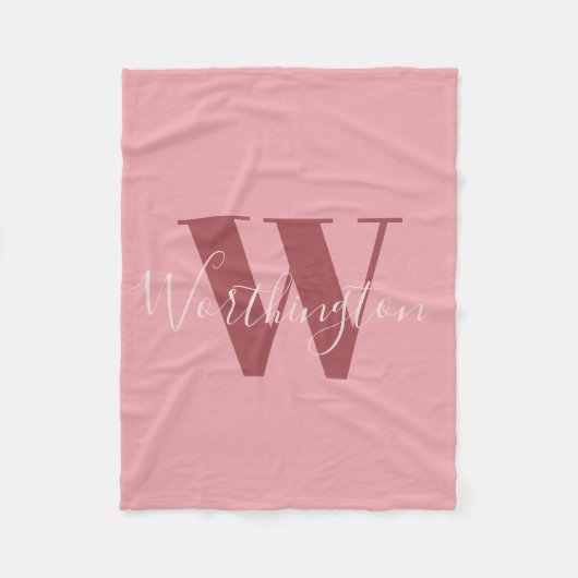 Girl Monogramm und Name Rosa rot Fleecedecke (Vorderseite)