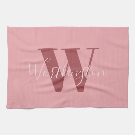Girl Monogramm und Name Rosa rot Geschirrtuch (Horizontal)