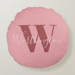 Girl Monogramm und Name Rosa rot Rundes Kissen