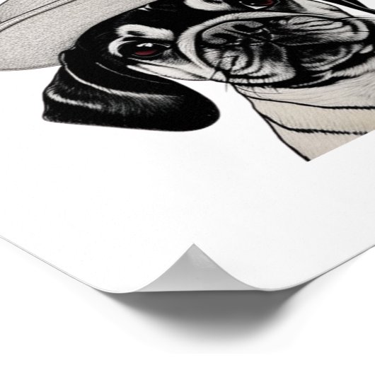 Girl-Mops-Hund mit schwarzem und weißem Hund Poster (Ecke)