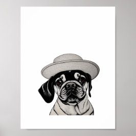 Girl-Mops-Hund mit schwarzem und weißem Hund Poster
