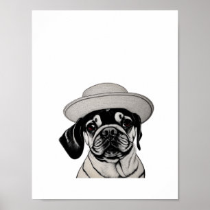 Girl-Mops-Hund mit schwarzem und weißem Hund Poster