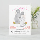 Girl Mouse Mutter Babyduschmäuse Holzahorn Einladung (Stehend Vorderseite)