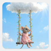 Girl Mouse On a Summer Swing Quadratischer Aufkleber (Vorderseite)