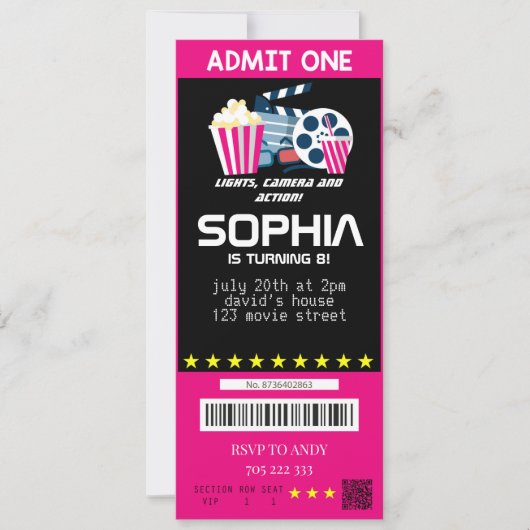 Girl Movie Party Movie Tickets Rosa Geburtstag Einladung (Vorderseite)