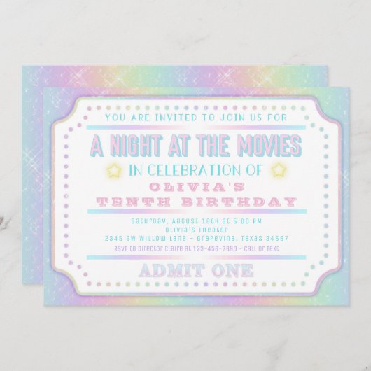 Girl Movie Ticket Geburtstagsparty Einladung (Vorne/Hinten)