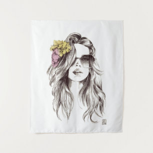 Girl multicolored abstrakt art T - Shirt Wandteppich