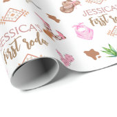 Girl My First Rodeo Cowboy 1. Geburtstag Geschenkpapier (Rolleneckpunkt)