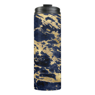 Girl Navy Blue Gold Veins Glitzer Design Thermosbecher