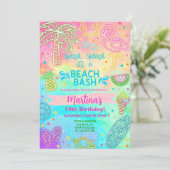 Girl neon Beach Bash Geburtstag Sommereinladung. Einladung (Stehend Vorderseite)