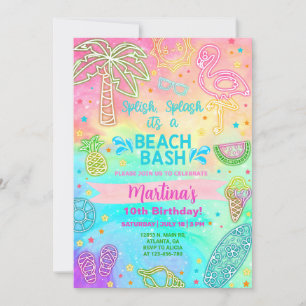 Girl neon Beach Bash Geburtstag Sommereinladung. Einladung