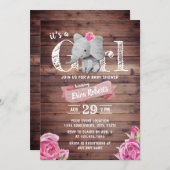 Girl Niedlich Elephant Rustic Floral Baby Dusche Einladung (Vorne/Hinten)