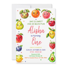 Girl Niedlich Frucht Geburtstagseinladung, Sommer 